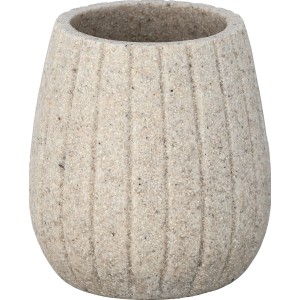 Beiger Zahnputzbecher Cantaloup von Wenko aus Polyresin mit gerillter Oberfläche.