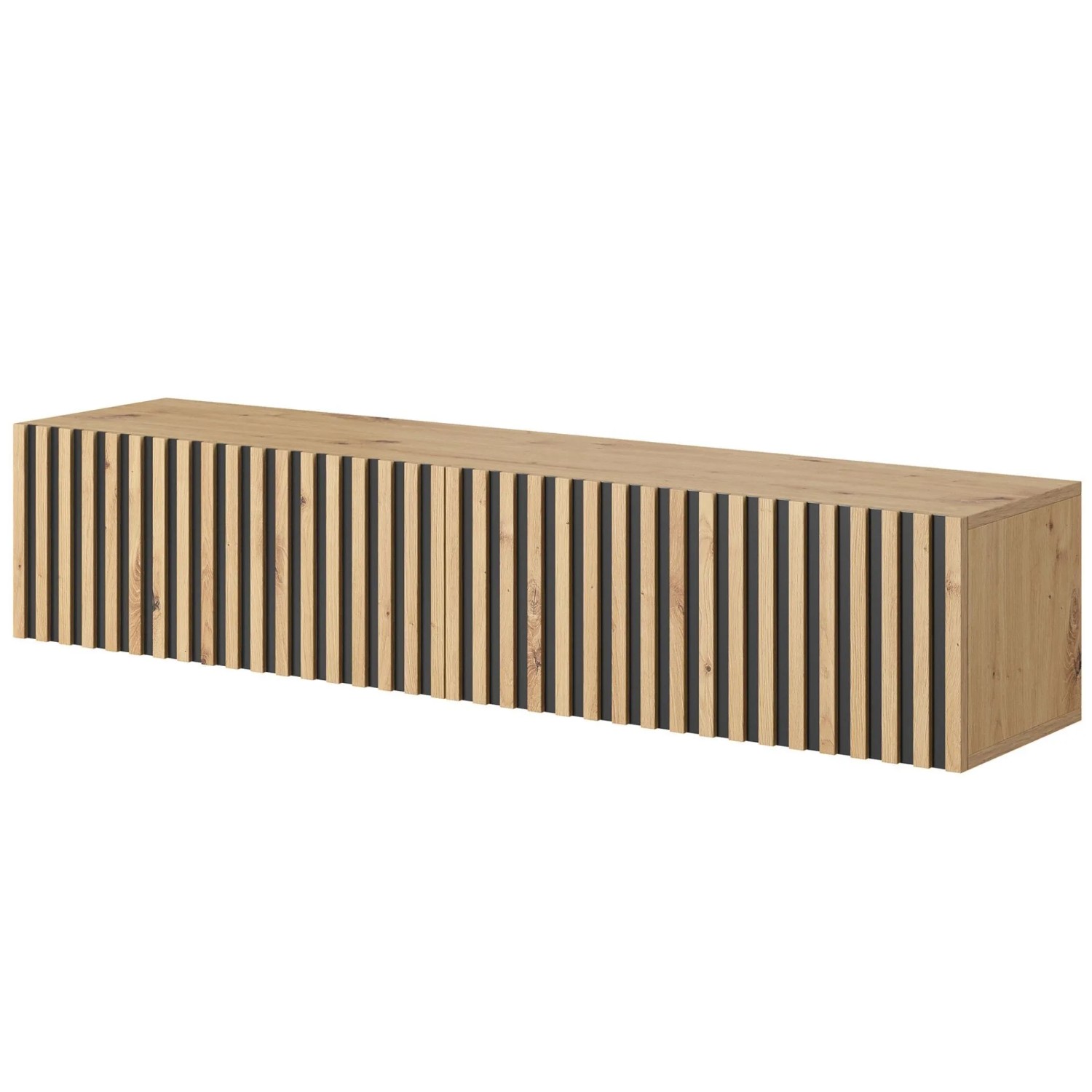 TV-Hängeboard Telire 138,6 cm Artisan Eiche / Lamellen mit Schwarzen Akzenten