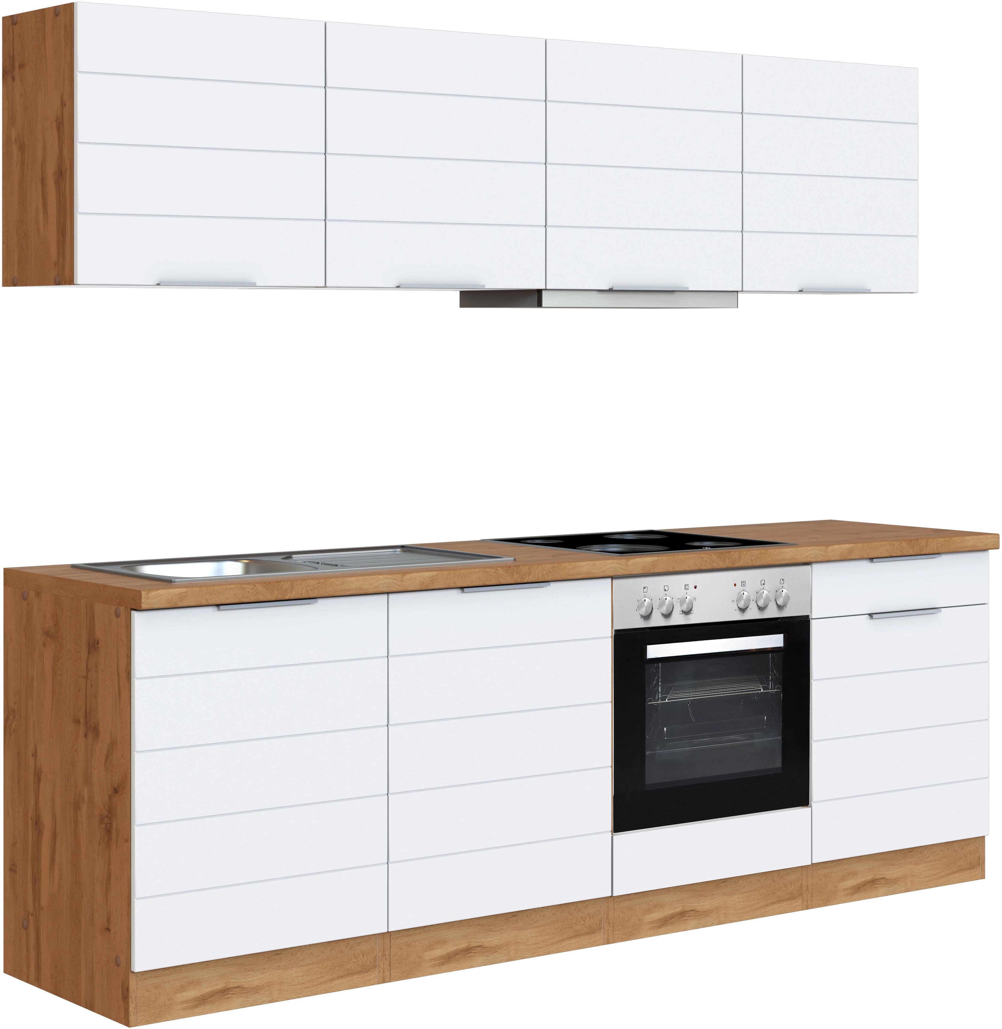 Held Möbel Küchenzeile OBI 240 cm Weiß-Wotaneiche bei kaufen Matt