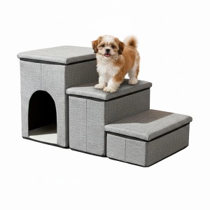 Relaxdays Hundetreppe MDF Hellgrau mit 3 Stufen Faltbar Rutschfest 43 cm x 75 cm x 33 cm 4 kg