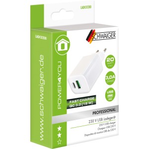 Schwaiger Ladeadapter mit USB-A und USB-C Anschluss in Originalverpackung.
