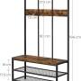 Songmics Garderobenständer Dacey mit Schuhbank, 12 Haken, braun-schwarz. Industrie Design mit Holzoptik und Metall.