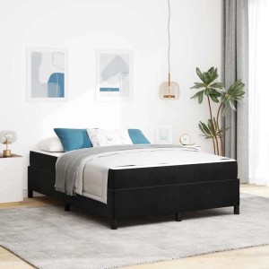 Schwarzes vidaXL Bett mit Matratze, Stoffbezug, King Size 160x200 cm. Modernes Schlafzimmer-Design.