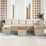 Beiges 9-teiliges vidaXL Garten-Sofa-Set aus Rattan mit Kissen und Stauraum.