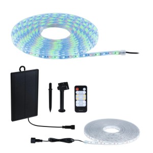 Solar LED Stripe 10m RGB mit Fernbedienung und Solarpanel. Leuchtband in verschiedenen Farben, ideal für Garten & Terrasse.