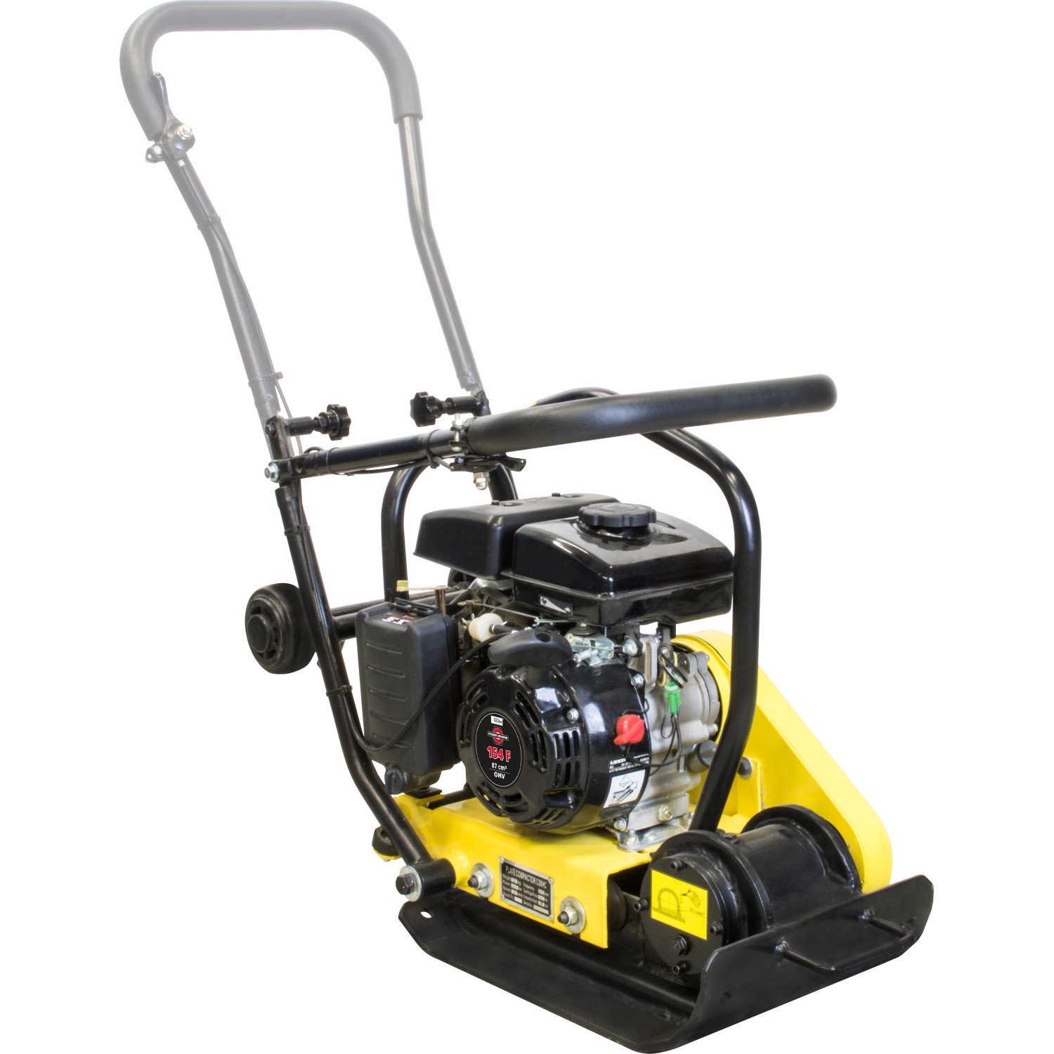 Güde Rüttelplatte GRP 50 in Gelb-Schwarz. Kompakte Bauweise mit stabilem Stahlrahmen für Gartenbau und mehr.