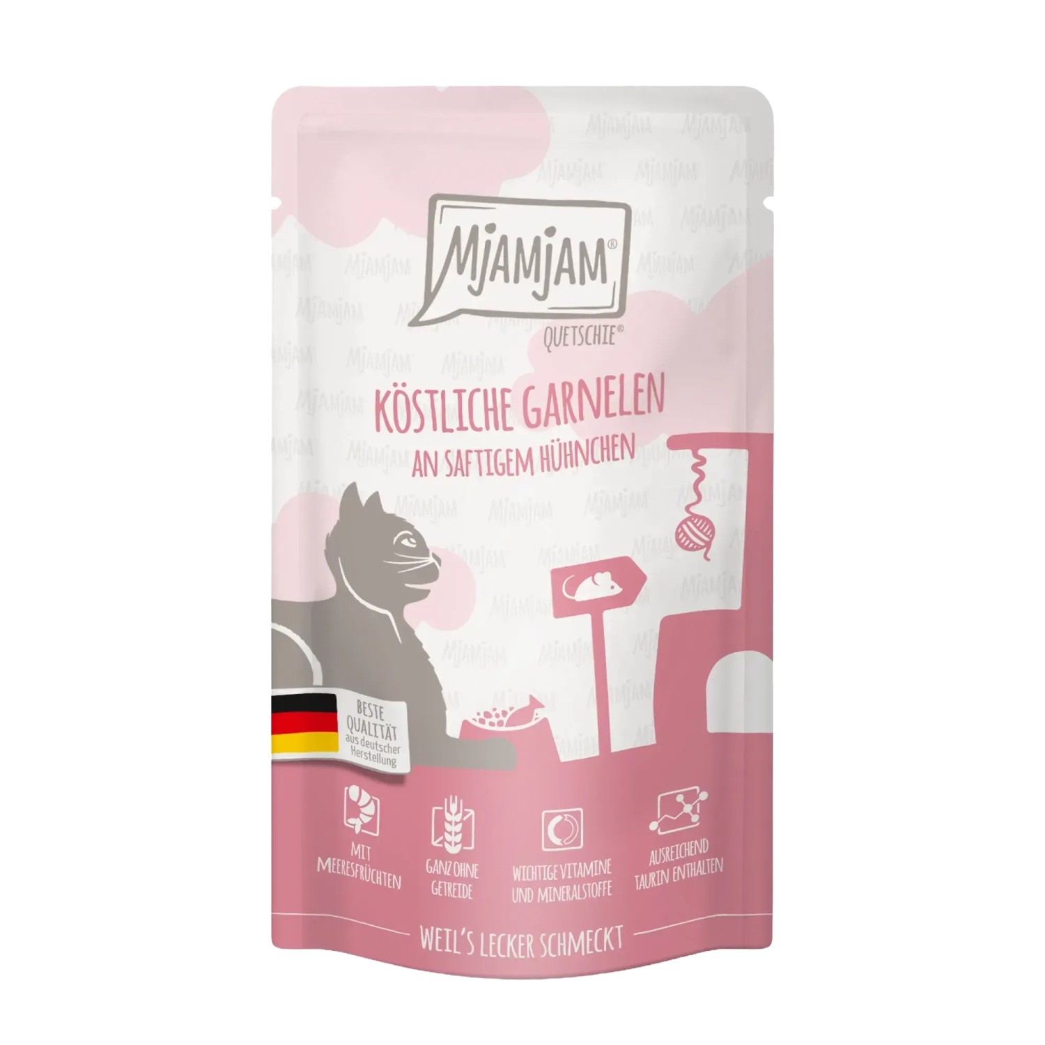 Mjamjam Katzen-Nassfutter Quetschie Köstliche Garnelen an Saftigem Hühnchen 125g