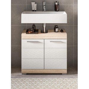Inn.Furn Waschbeckenunterschrank Weiß Hochglanz Eiche 60 cm Mambo