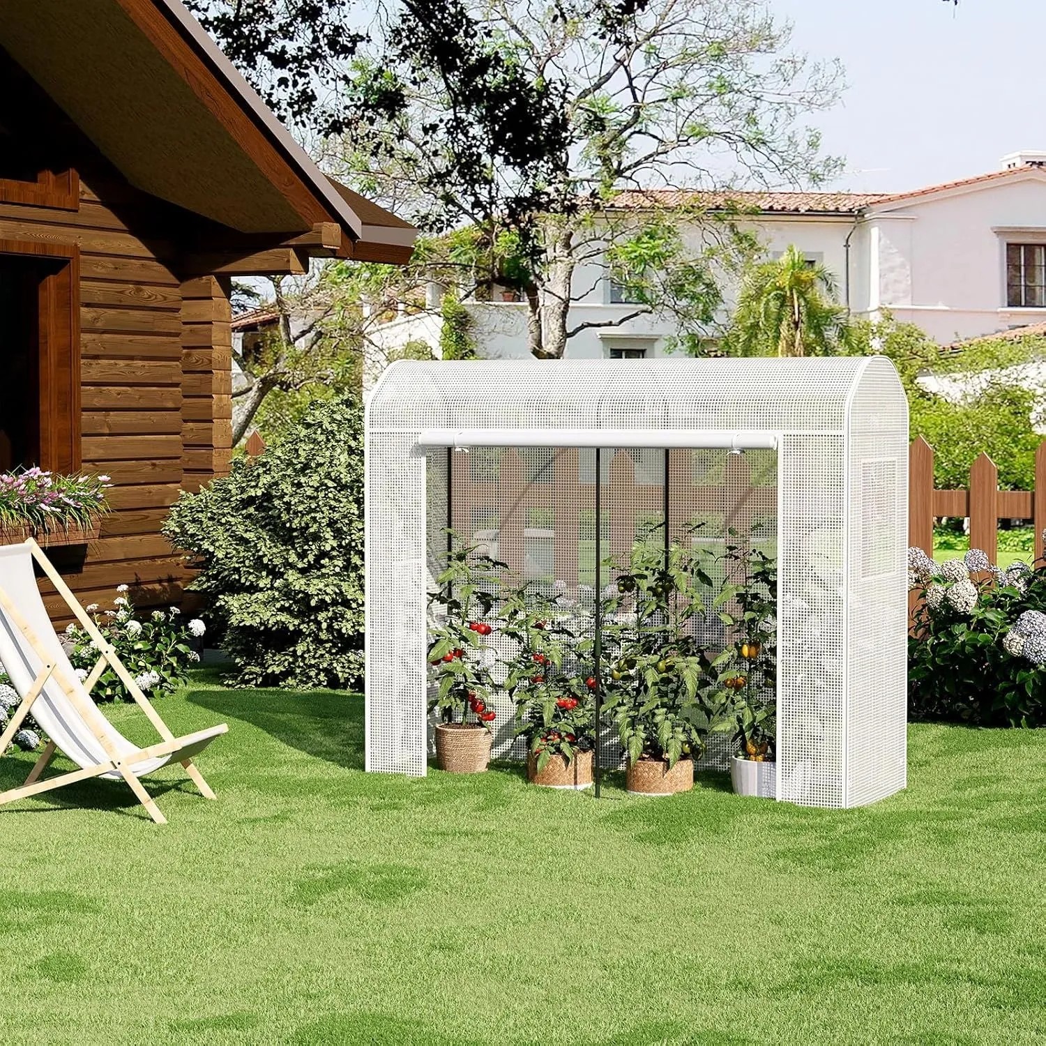 WOLTU Gewächshaus Winterfest mit Tür 2 Fenstern 170x68x200cm Weiß_2