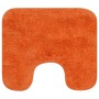 Orangefarbene Badematte, Teil eines 3-teiligen Sets, aus Stoff. WC-Vorleger.