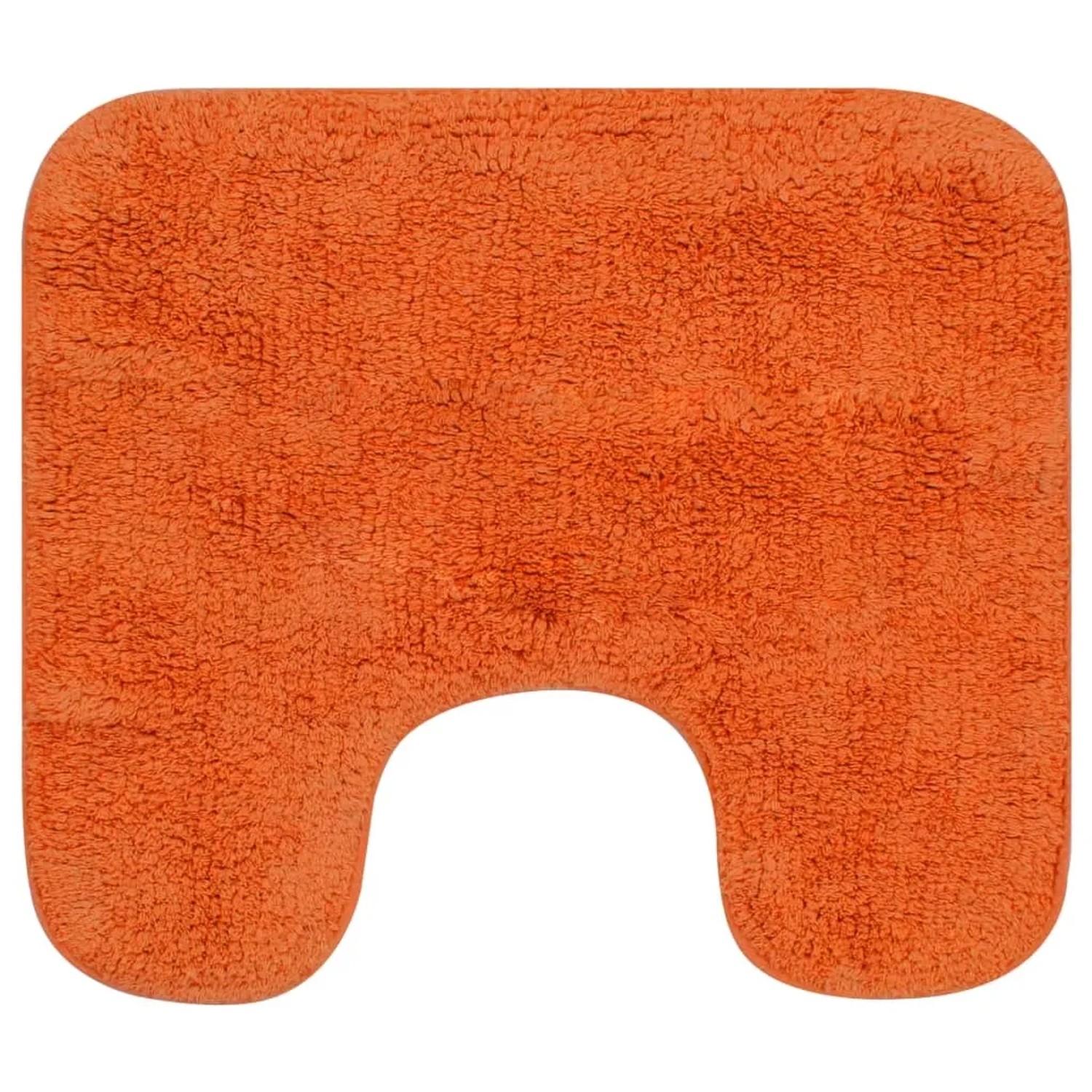 Orangefarbene Badematte, Teil eines 3-teiligen Sets, aus Stoff. WC-Vorleger.