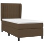 Dunkelbraunes Boxspringbett 90x200 cm mit Matratze und Kopfteil aus Stoff.