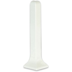 Weiße Außenecke für Fußleisten, 6 cm hoch, aus pulverbeschichtetem Aluminium.