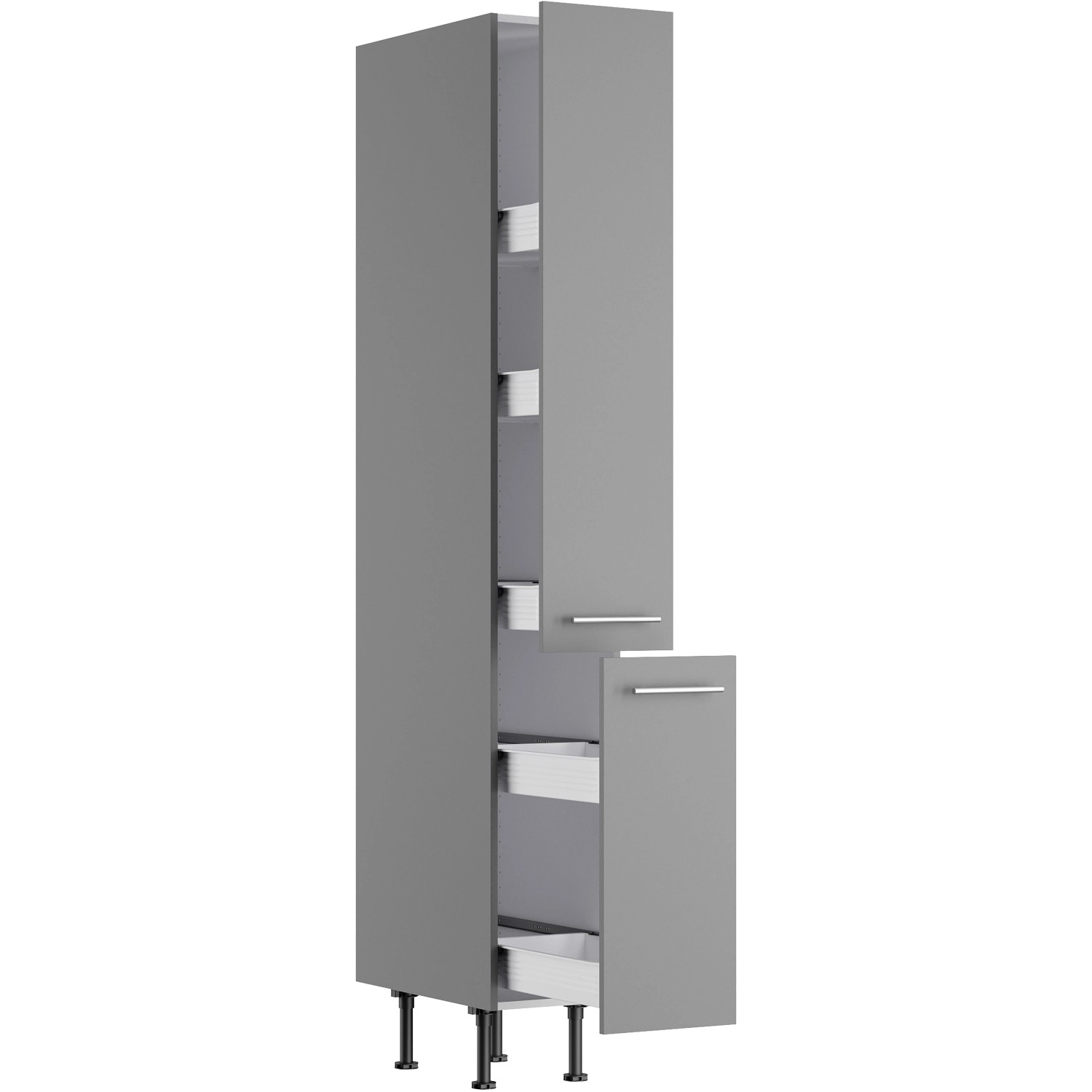 Optifit Apothekerschrank Mats825 in Basaltgrau mit Auszügen und Metallschubkästen.