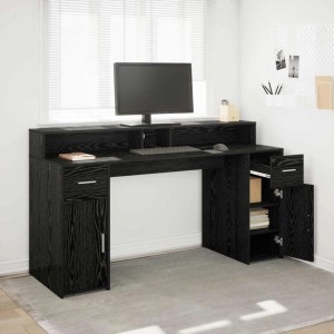 Schwarzer vidaXL Schreibtisch aus Holzwerkstoff mit Stauraum, 160x55x91 cm.