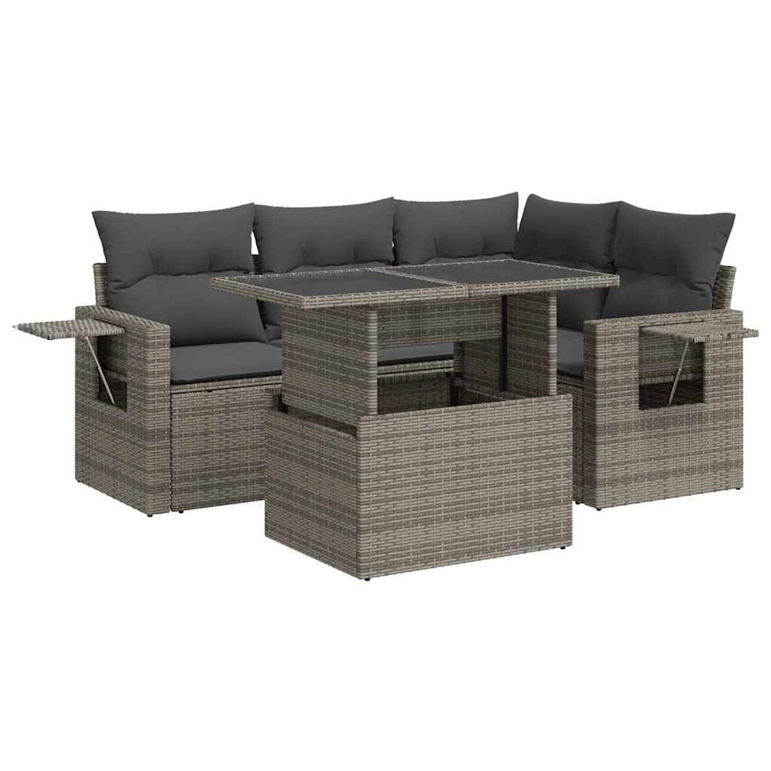 vidaXL 5-Tlg Garten-Sofagarnitur mit Kissen Grau Poly Rattan 3326471