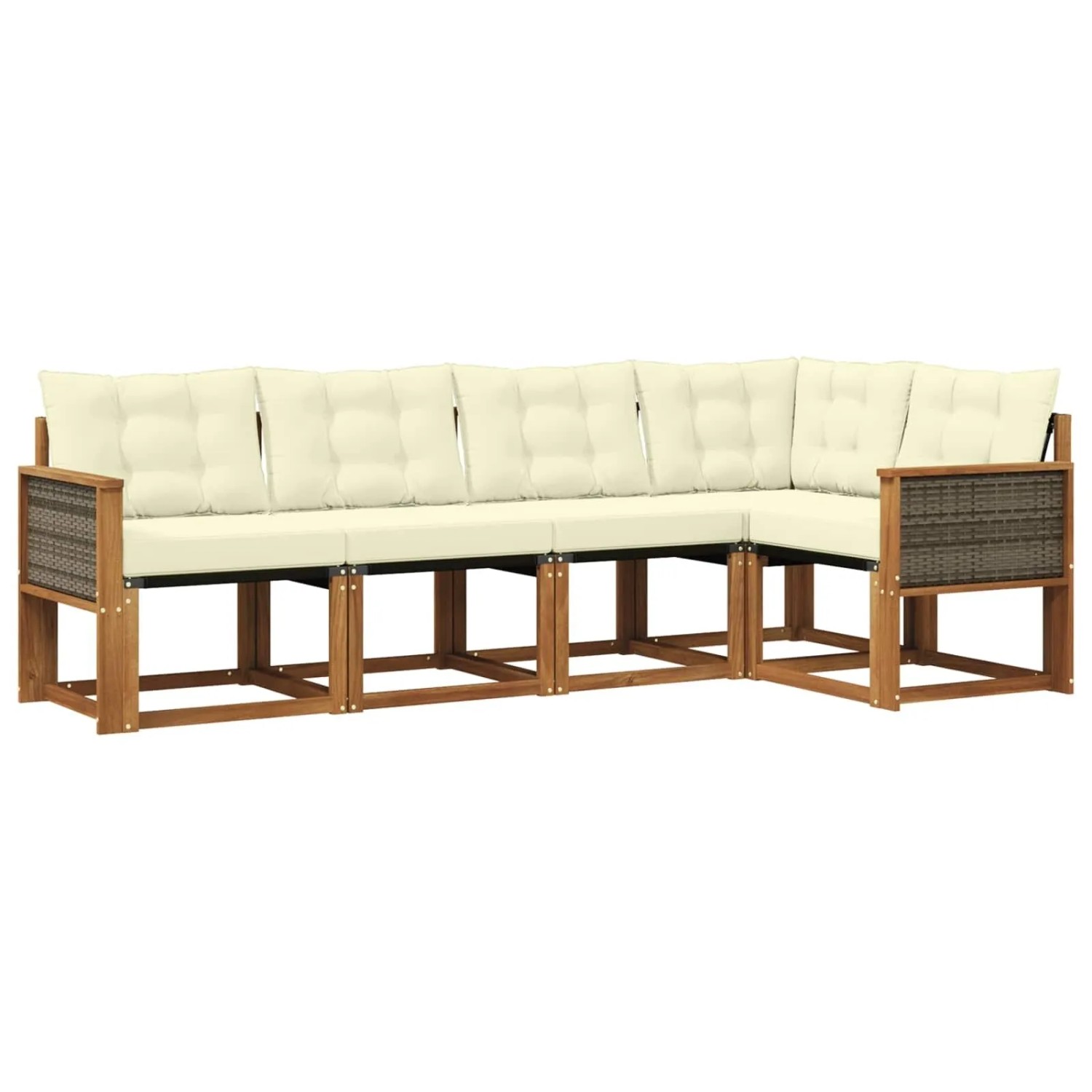 vidaXL Outdoor-Sofagarnitur mit Kissen 5 Stk Natur und Creme 3381946