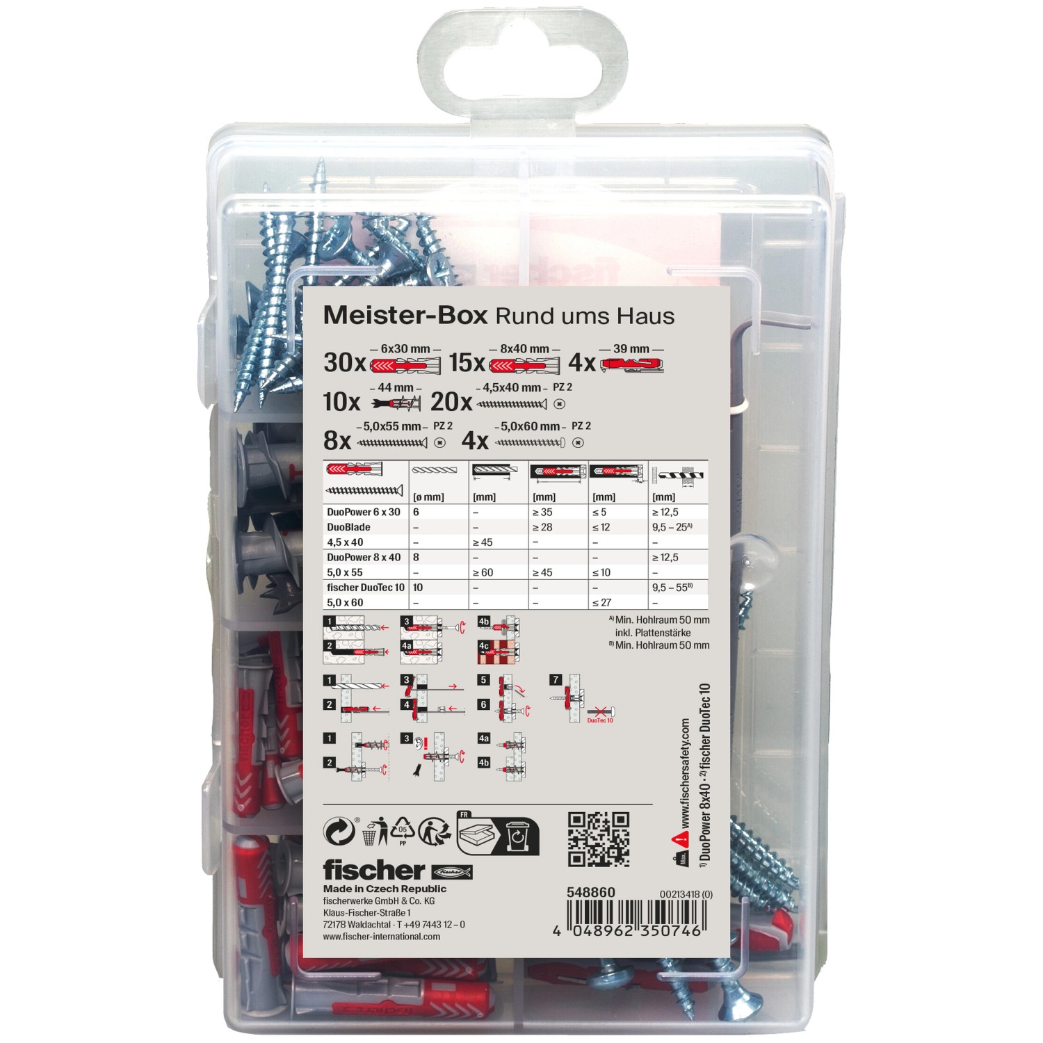 Fischer Meister-Box mit Dübeln und Schrauben, 91-teilig, für vielfältige Befestigungen im Haus.