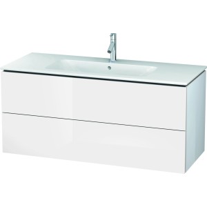 Duravit Waschbeckenunterschrank L-Cube, 122 cm, Weiß Hochglanz mit zwei Schubladen.