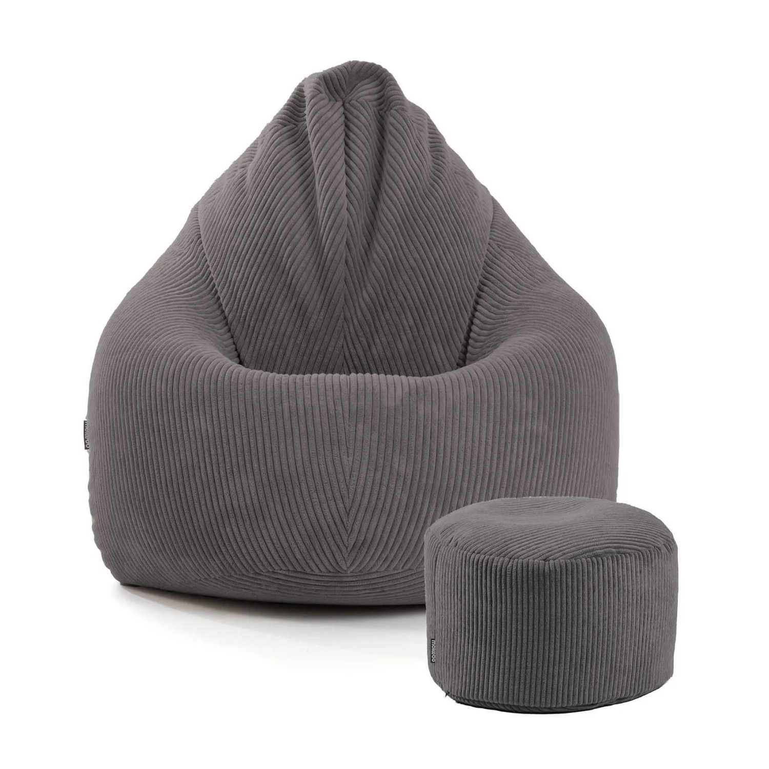mokebo Sitzsack Cord mit Hocker Der Tagträumer Bean Bag und Pouf mit EPS-Perlen Füllung in Anthrazit