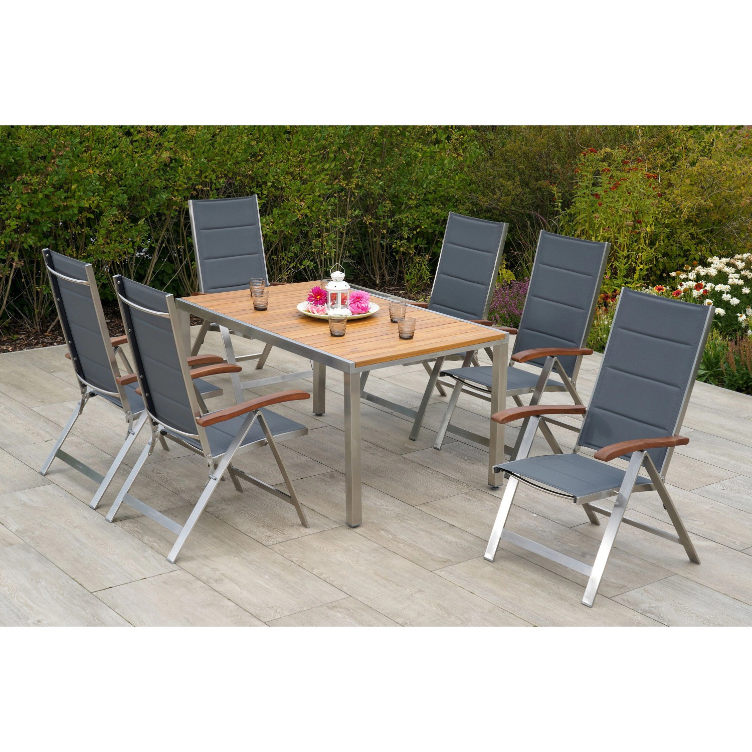 Merxx Ferrara Set 7-tlg. 6 Klappsessel Gartentisch 150 x 90 cm