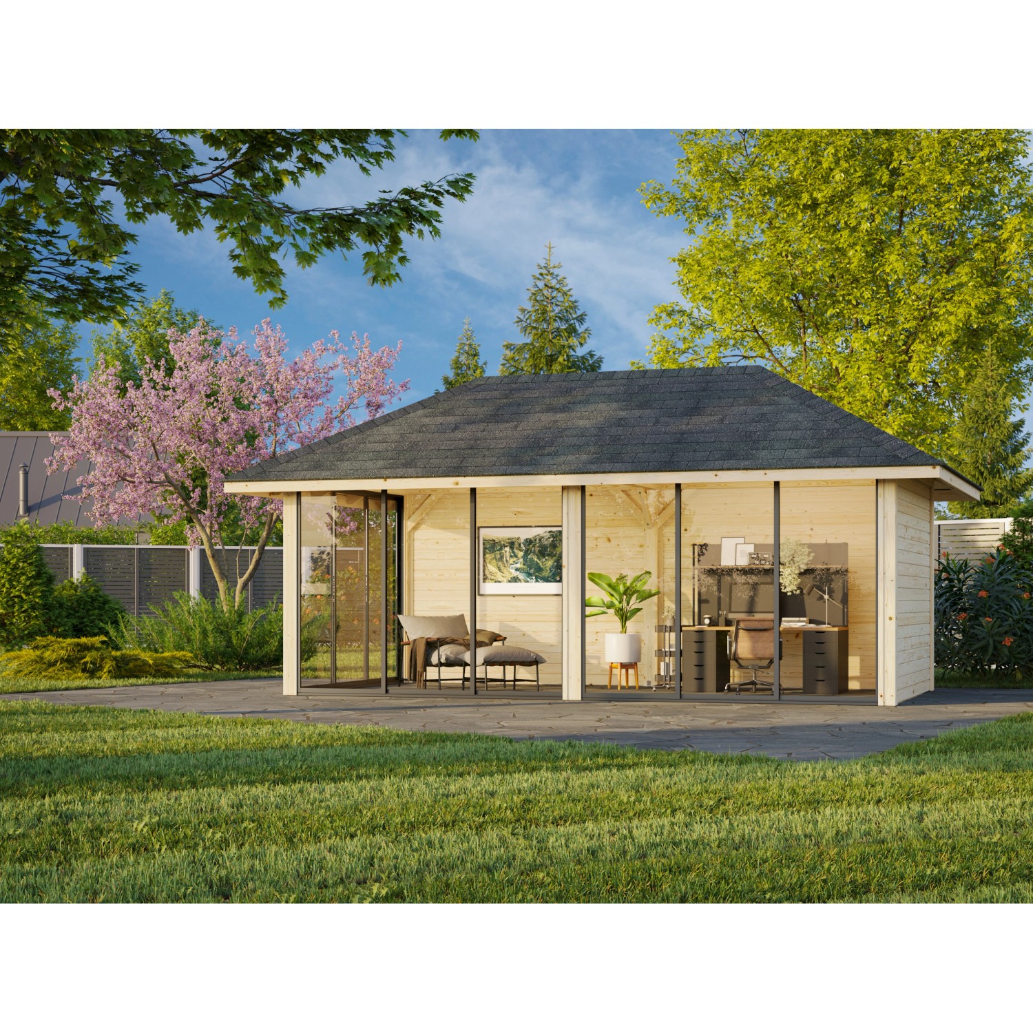 Palmako Pavillon Bianca Set 502 Slide Plus 588 x 300 cm Lackiert Weiß FSC® günstig online kaufen