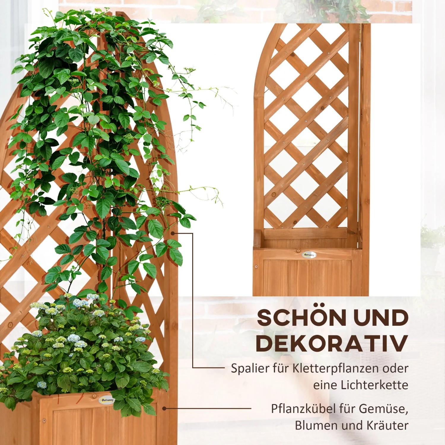 Outsunny Hochbeet aus Tanne mit Rankgitter, braun, ideal für Kletterpflanzen im Garten oder auf dem Balkon.