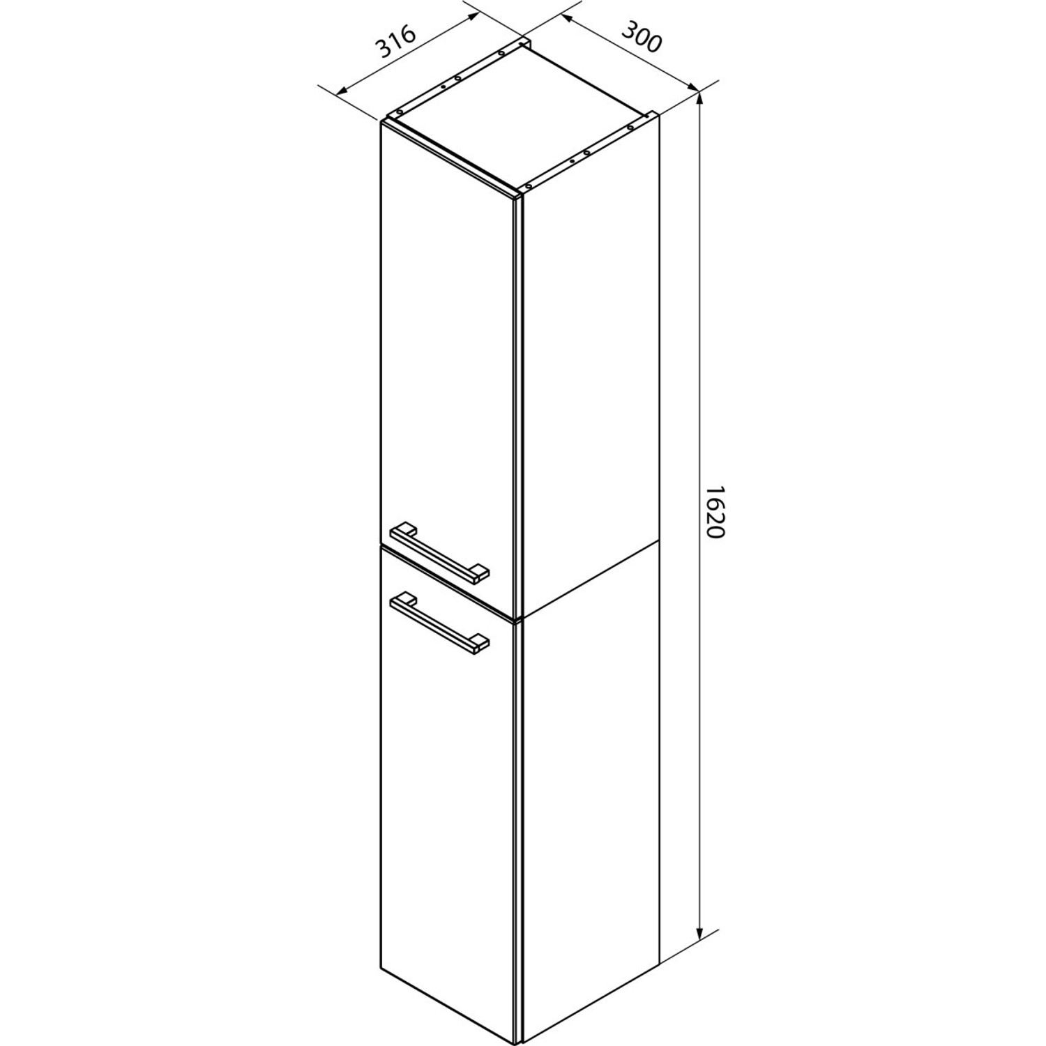 Fackelmann Bad-Hochschrank B.Style in Eiche Natur, 162x30cm, mit Griffen und Maßangaben.