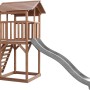 Axi Beach Tower Spielturm aus Holz mit grauer Rutsche, Leiter und Sandkasten.