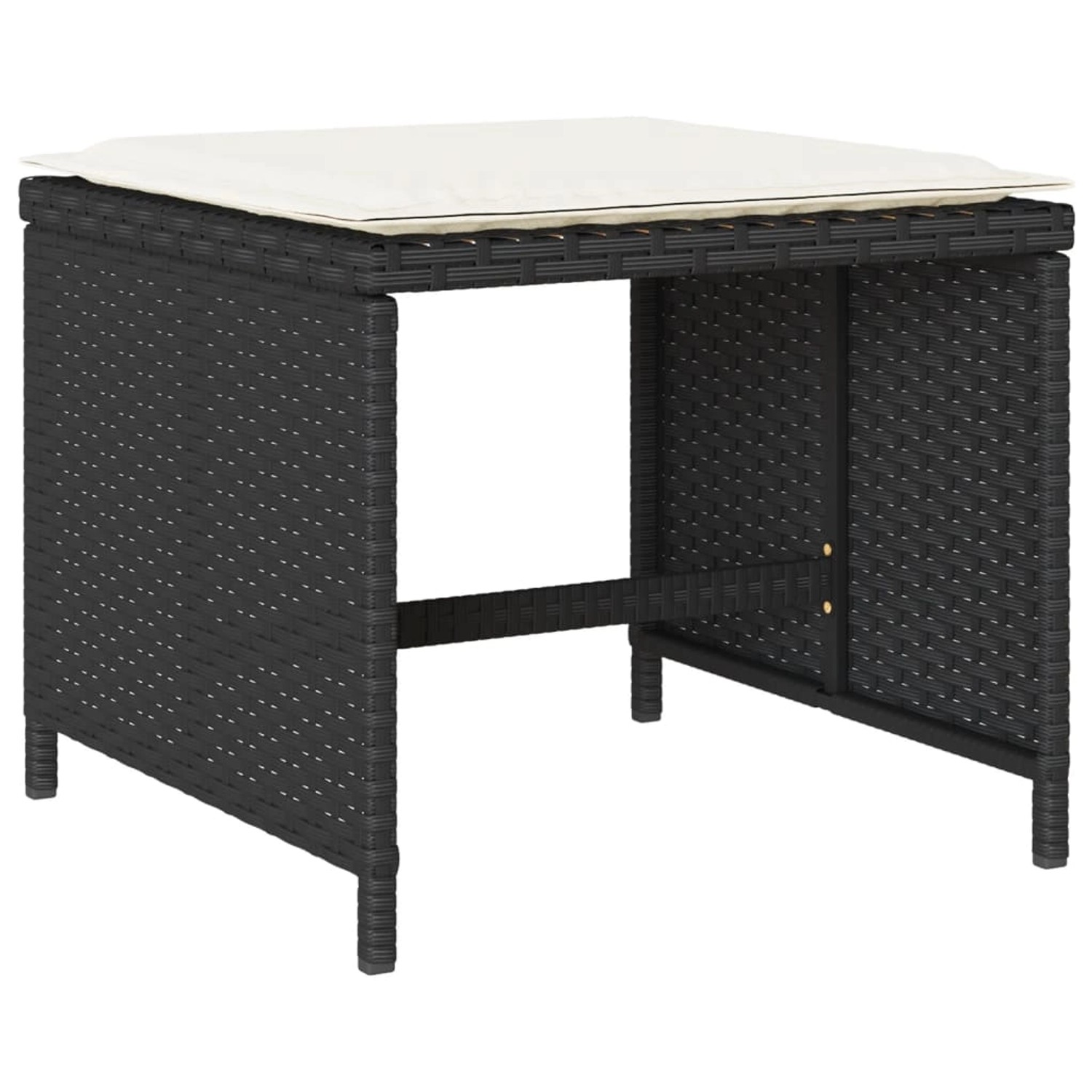 vidaXL Gartenmöbel: Schwarzer Poly Rattan Hocker mit cremefarbenem Kissen.