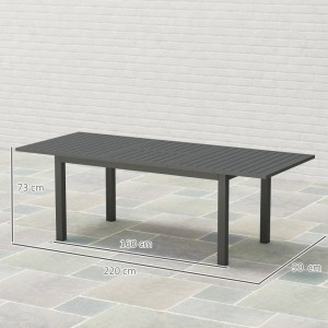 Grauer Outsunny Gartentisch aus Aluminium, erweiterbar von 160 auf 220 cm Länge.