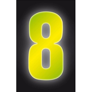 Gelbe, reflektierende Klebezahl 8 von Conacord, 8 cm hoch. Ideal als Hausnummer.