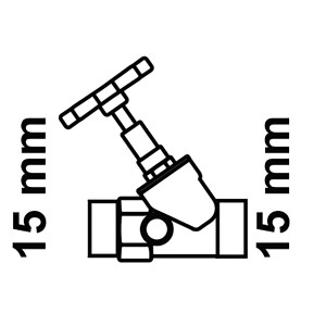 Schrägsitzventil 15 mm aus Messing, glänzend, ohne Entleerung.