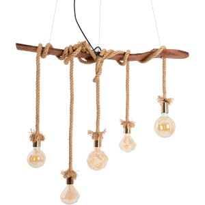 Näve Pendelleuchte Rope, 5-flammig. Hängelampe mit Holz und Seiloptik, inklusive fünf Leuchten.