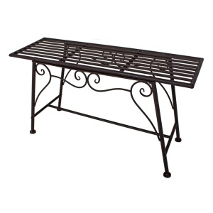 Anthrazitfarbene Jardinion Gartenbank aus Metall mit Rost-Optik und Ornamenten.