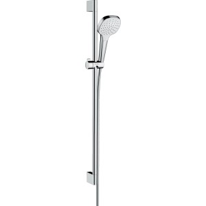 Hansgrohe Croma Select E Brauseset, 90 cm Stange, weiß/chrom, mit Handbrause und Schlauch.