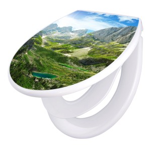 Banjado WC-Sitz Familie mit Kindermotiv Bergsee Alpen, Absenkautomatik, Polypropylen.