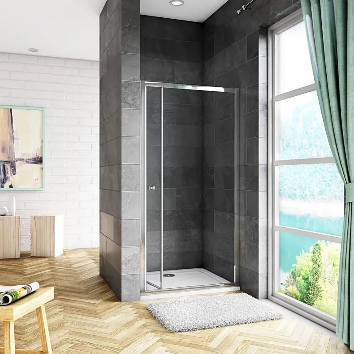 AICA Klapptür Duschkabine 90x185cm, ESG Glas, Nischentür für Badezimmer.