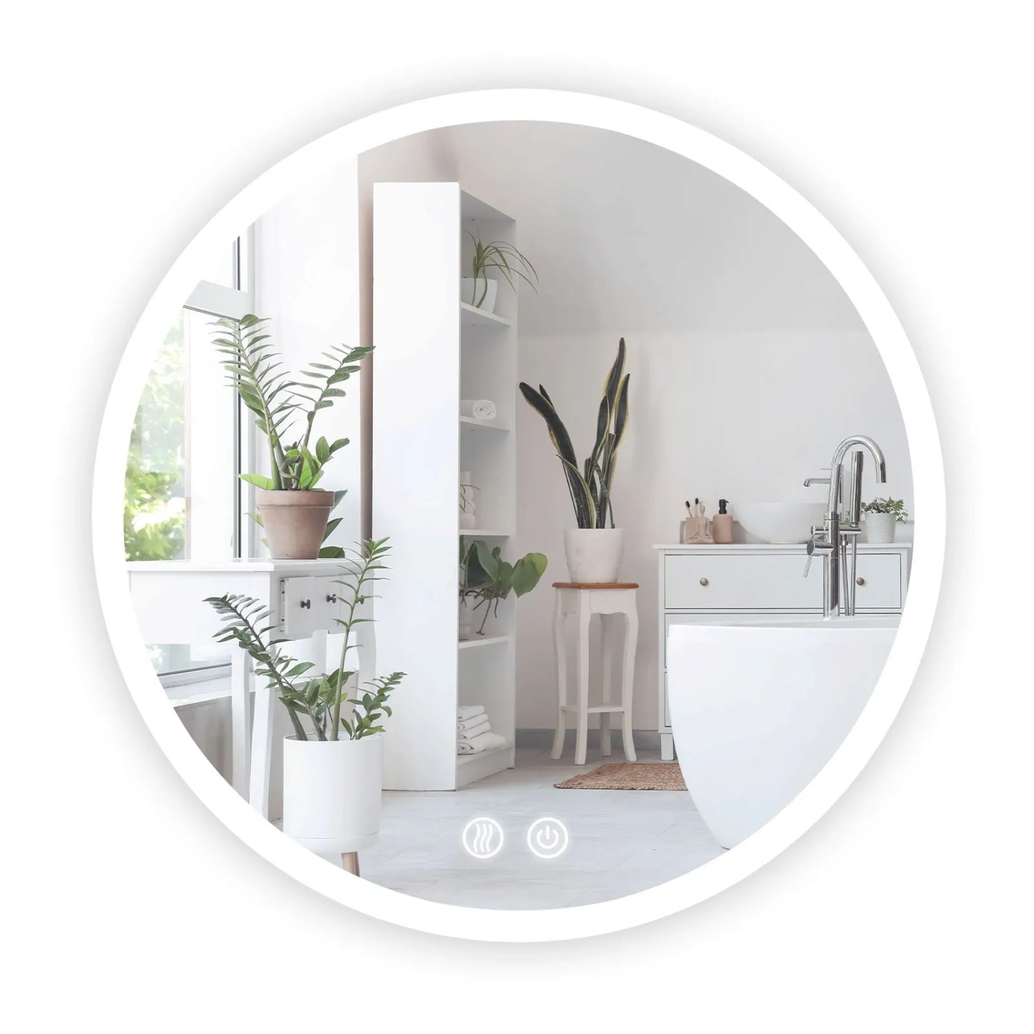 Floordirekt Badspiegel Liora mit LED-Beleuchtung Touch-Bedienung Weiß Ø 60 cm