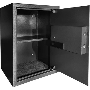 Offener, anthrazitfarbener KARAT Tresor Safemaxx mit elektronischem Schloss, 50x35x31 cm, 43 Liter.