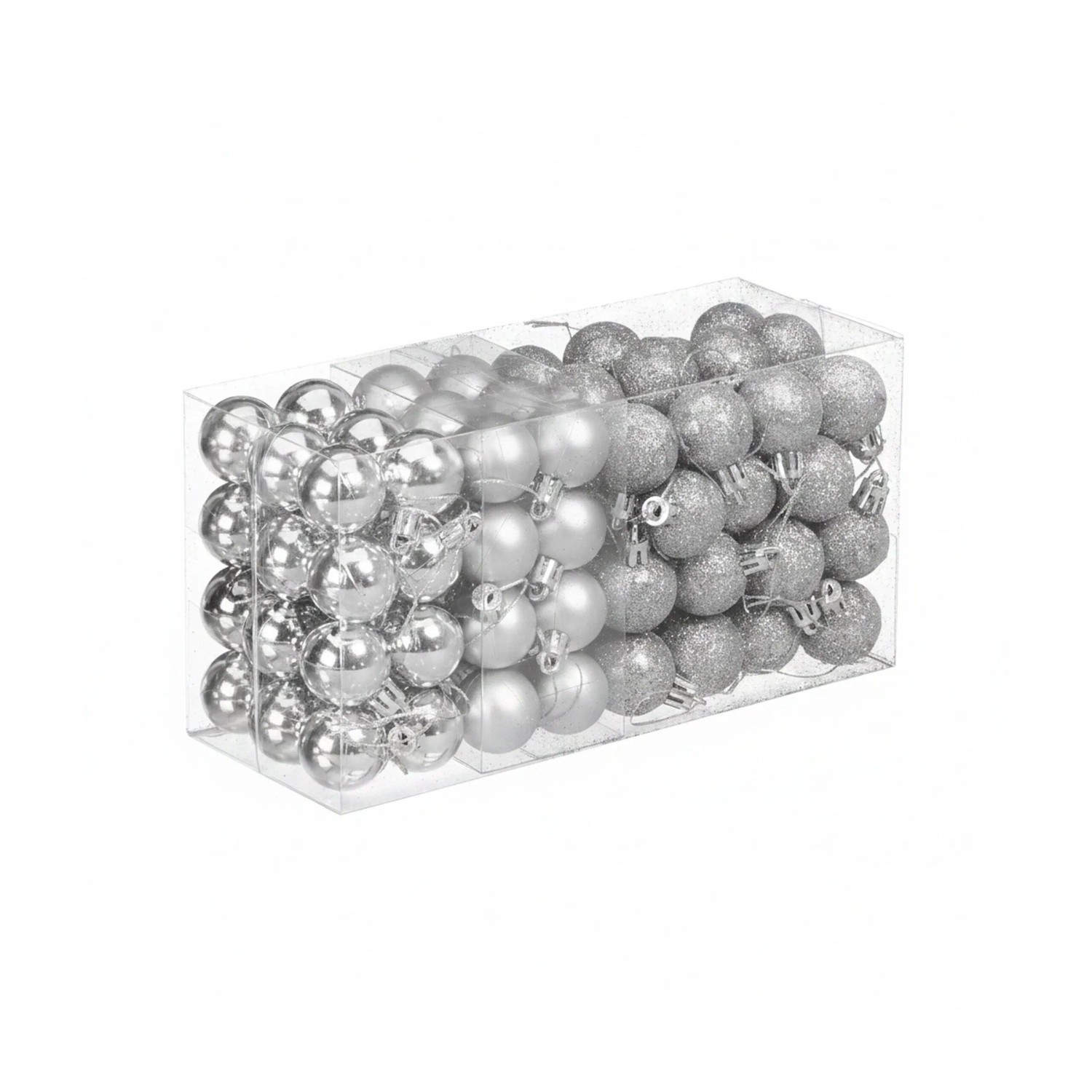 Relaxdays Weihnachtskugeln im 96er Set Kunststoff Silber Mit Aufbewahrungsbox 4 cm x 3 cm