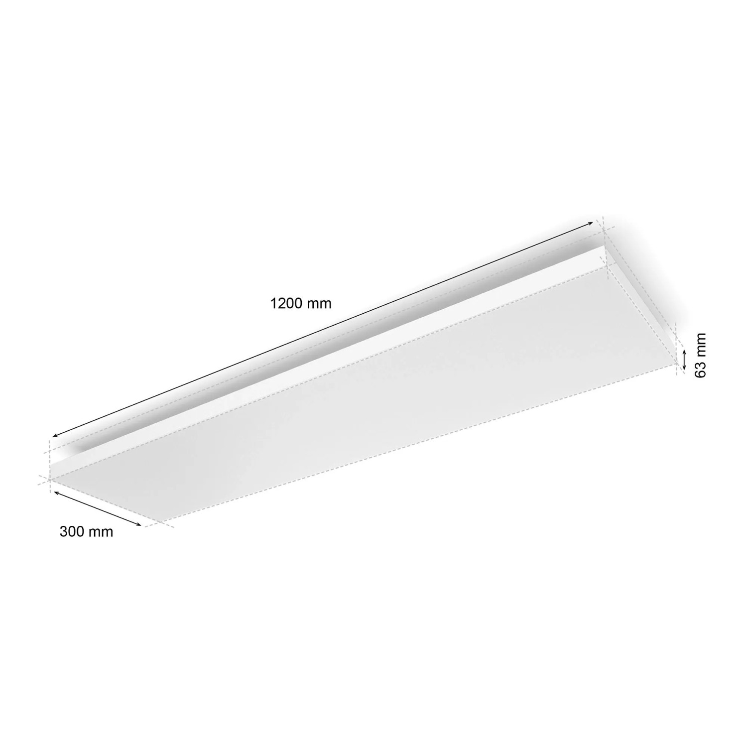 Weiße Philips Hue Datura LED-Panelleuchte, 120x30 cm, mit Maßangaben.