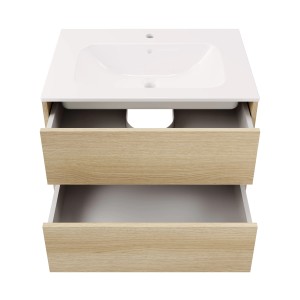 Fackelmann Waschtisch-Set Compact Line, 71 cm, Eiche Dekor mit offenem Schubfach.