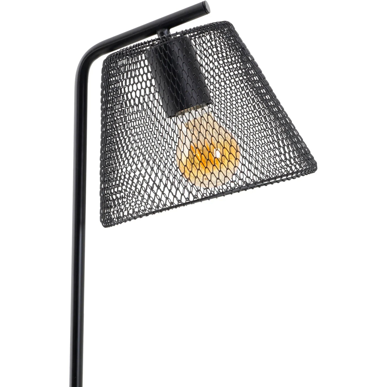Schwarze Näve Stehleuchte Korie, 140 cm hoch, mit filigranem Gitter-Lampenschirm und E27 Fassung.