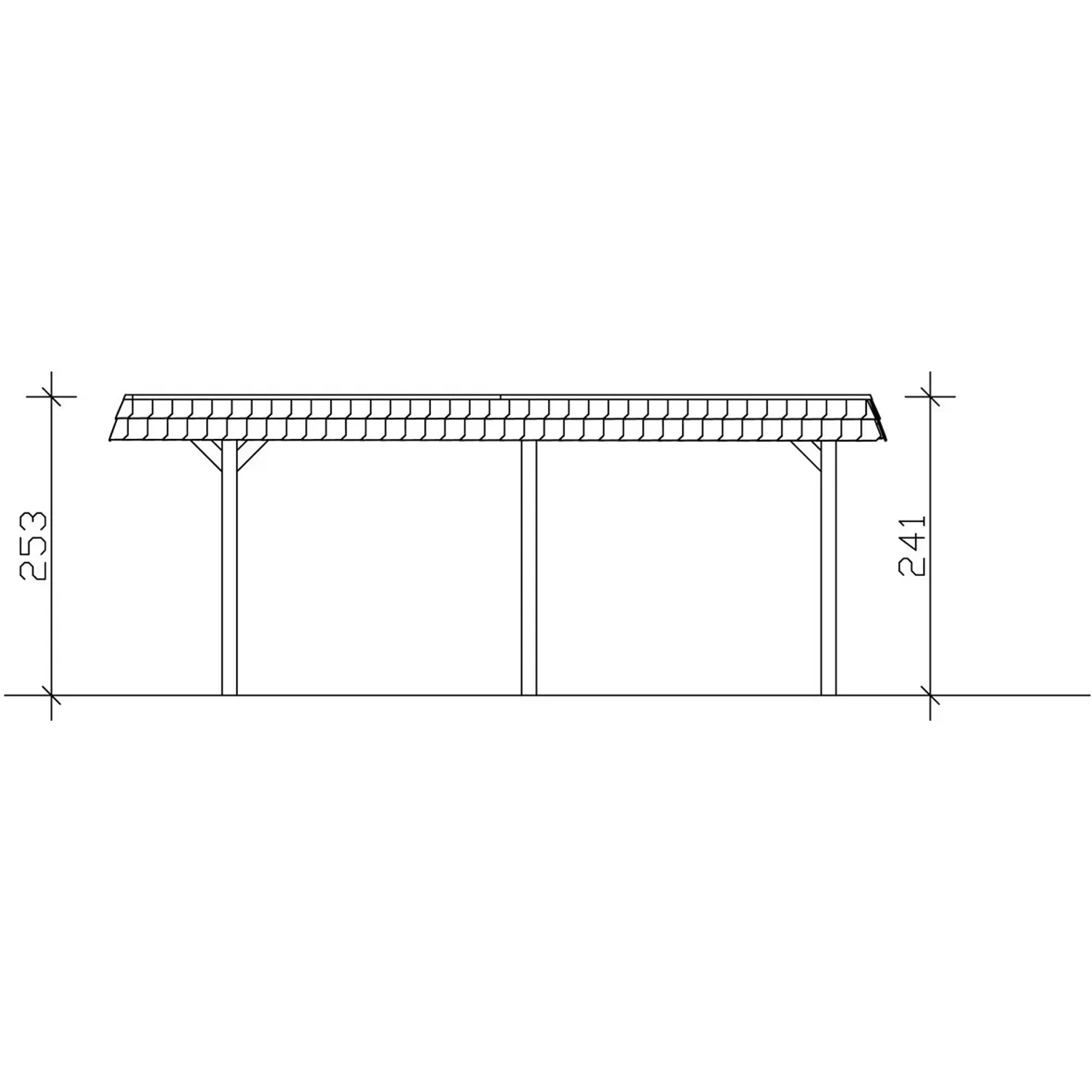 Technische Zeichnung: Skan Holz Doppelcarport Wendland Nussbaum mit Maßangaben.
