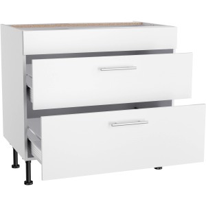 Weißer Optifit Unterschrank Bengt932 mit 2 Auszügen, 90x87x58,4 cm, für die Küche.