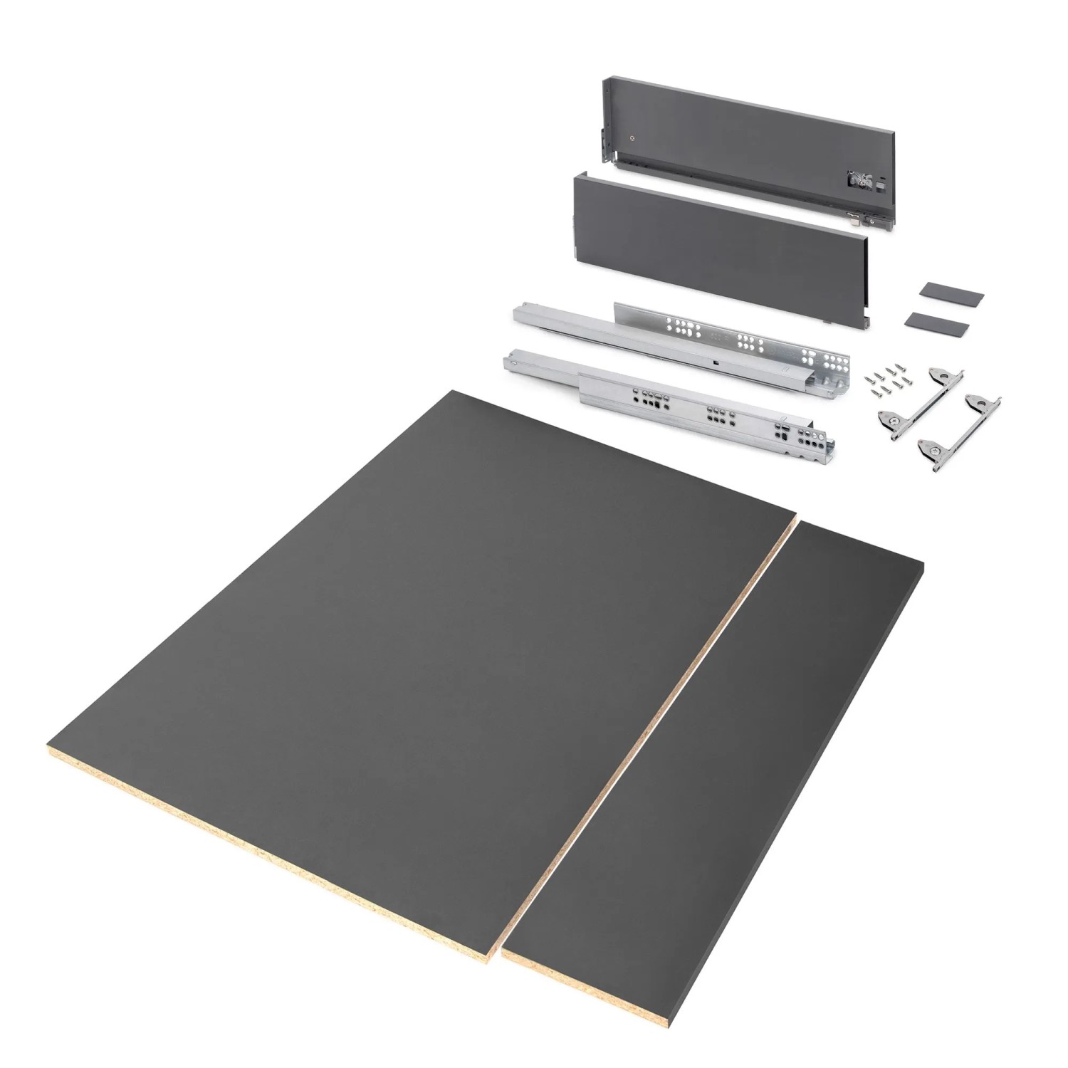 Emuca Schubladegarnitur Vertex für Küche oder Badezimmer mit 3D-Verstellung Höhe 178 mm mit Spanplatten Modul 900 mm Anthrazitgrau