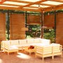 10-tlg. Garten Lounge Set aus Kiefernholz mit creme Kissen. Gartenmöbel für Terrasse und Garten.