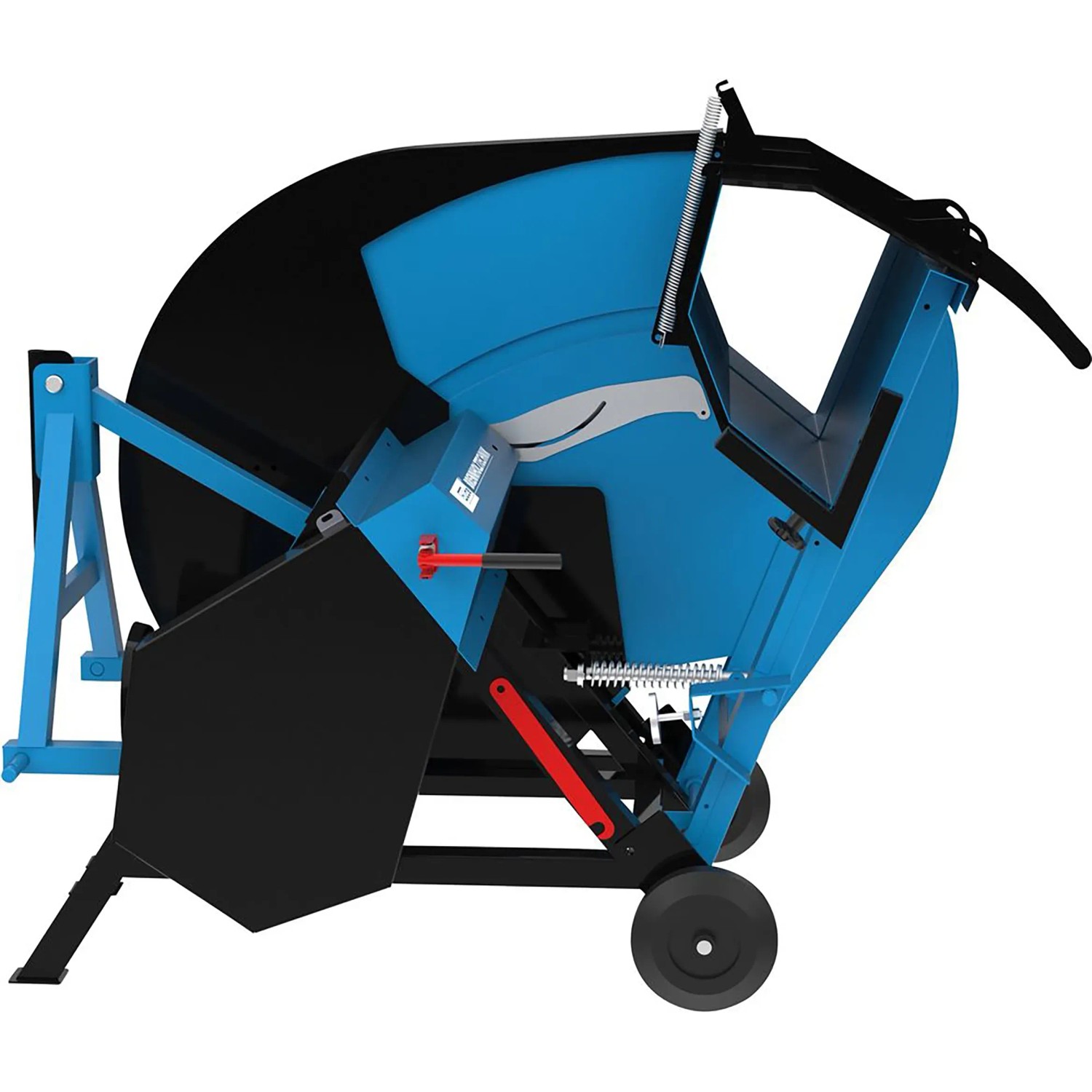 Güde Wippsäge GWS 700 ZR HM-2: Blaue und schwarze Wippkreissäge mit Fahrwerk.