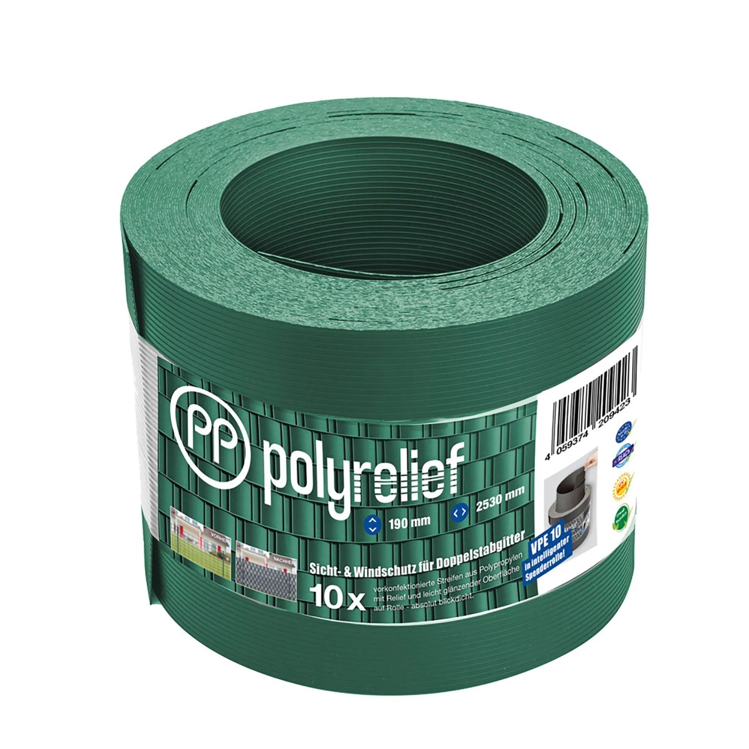 Deutsche Zauntechnik Sichtschutzstreifen Polyrelief opti 30 m x 2,53 m Moosgrün